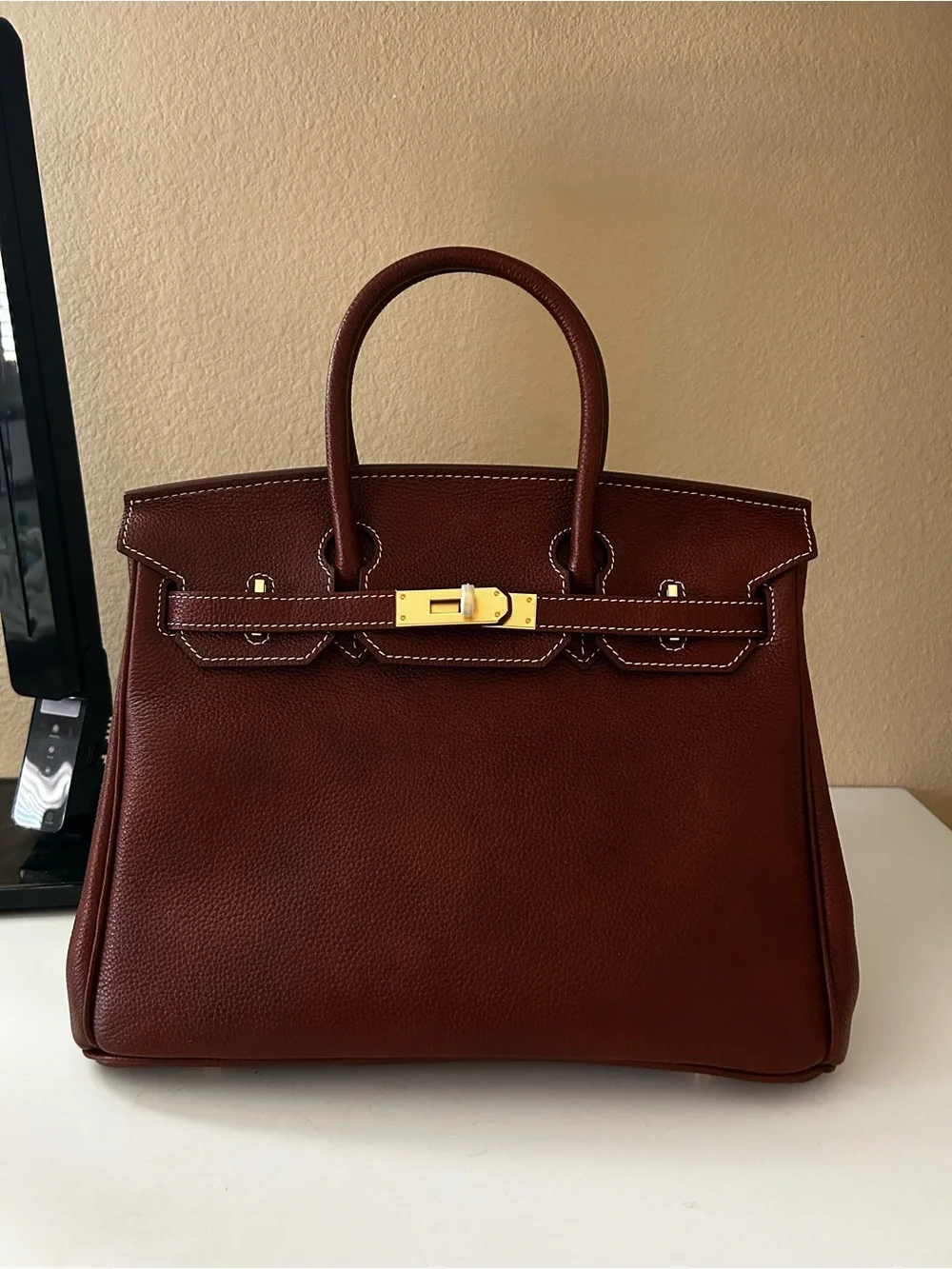 30cm Brown Saddle Leather Top-Handle Satchel